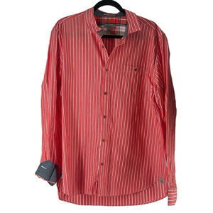 Ted Baker striped shirt button front salmon with contrasting flip cuff business